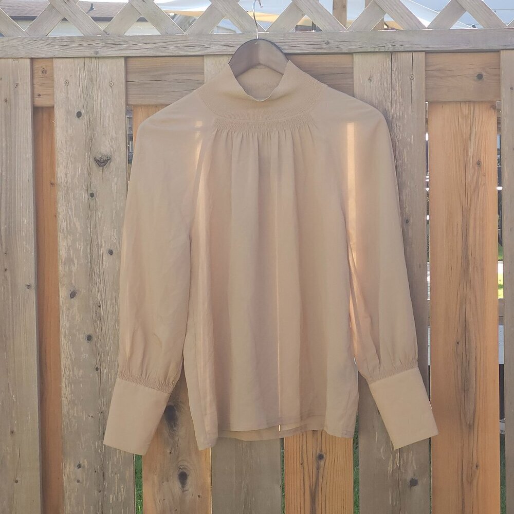 LOVELY CLUB Monaco Rib Neck Blouse TAN Women's XS Extra Small BNWT Long Sleeve